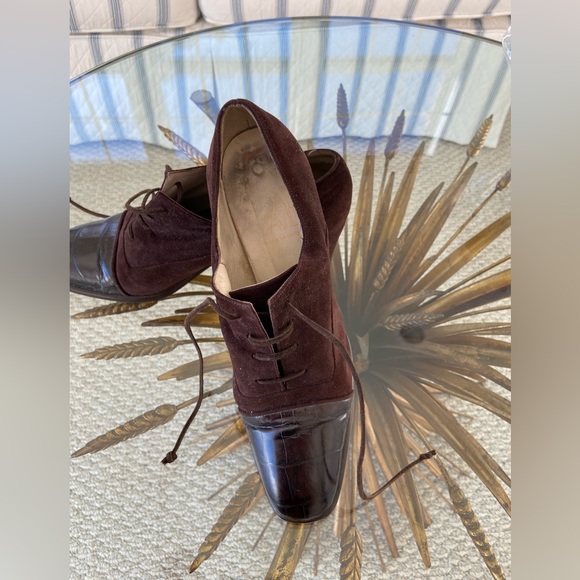 Joan David Shoes size 8.5 Brown Croc & Suede - Picture 2 of 10